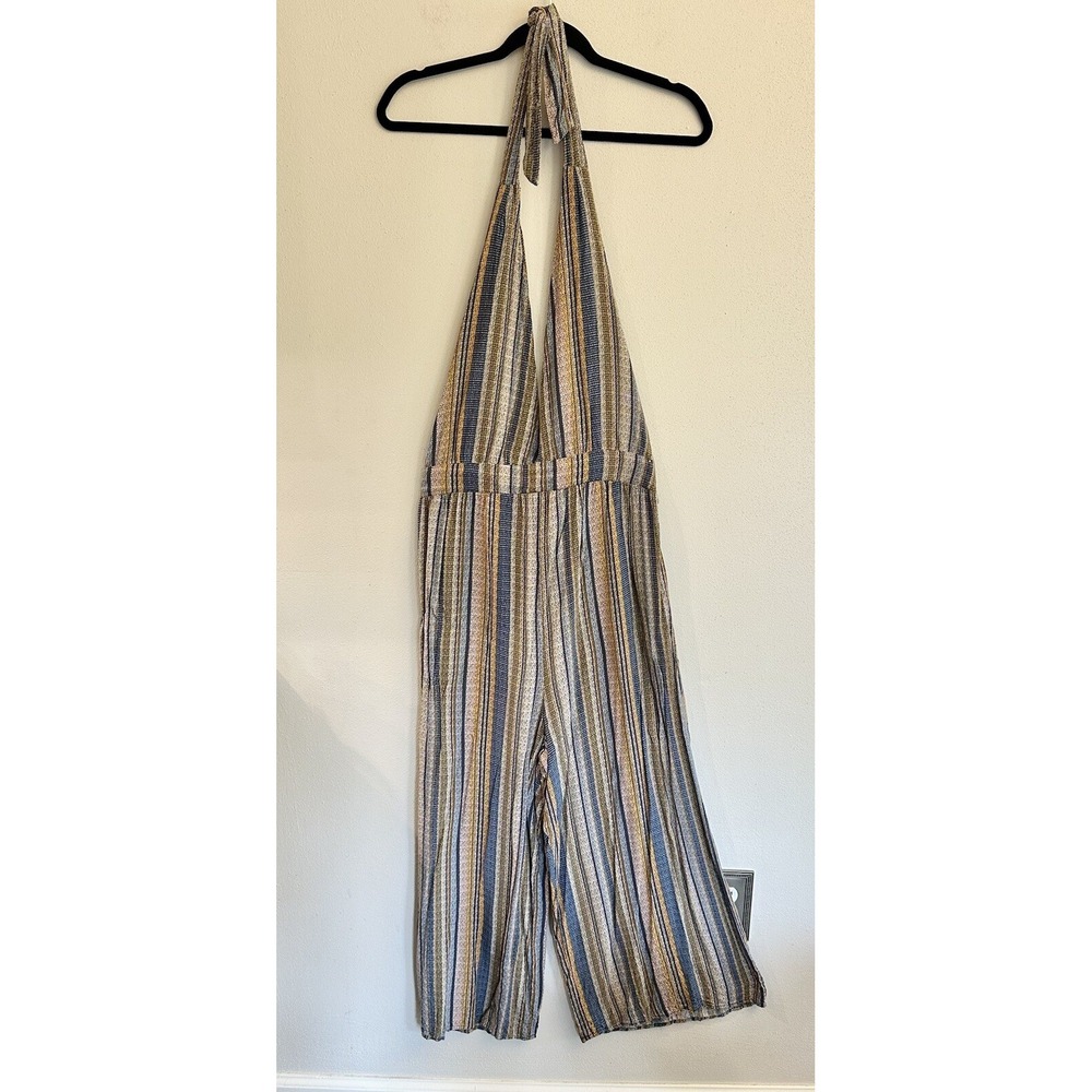 wild fable Striped Halter Jumpsuit in Blue, Tan, Cream